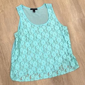 Sheer lace teal tank top. Size S but can also fit M